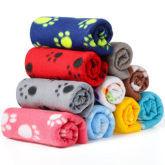 Tatuo paw print fleece blankets in bright color pack for small pets
