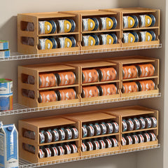 Teamkio FIFO can dispenser in action provides front-ready cans.