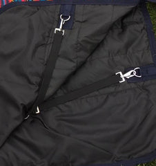 Tech Equestrian rainsheet with shoulder gussets and tail flap supports mobility and comfort.