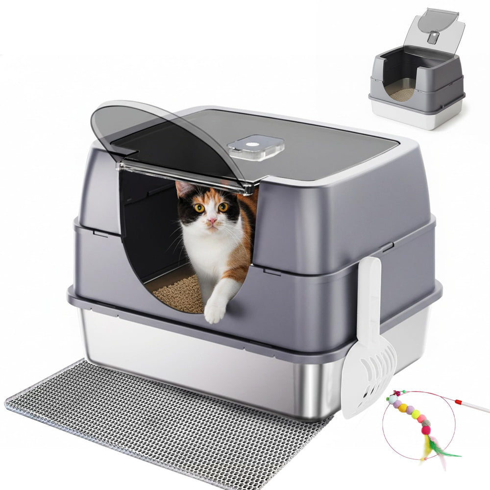 Tehoao enclosed litter box with flip-top lid enabling easy cleaning and privacy