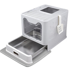 Tehoao enclosed litter box with front entry and top exit reduces spills