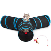 Tempcore cat tunnel 3-way blue collapsible for versatile indoor play.
