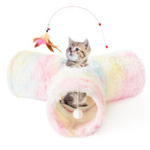 Tempcore Plush Cat Tunnel full view shows rainbow design for indoor play