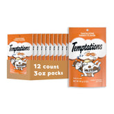 Temptations cat treats with crunchy outside and soft inside, turkey flavor, ideal training reward.