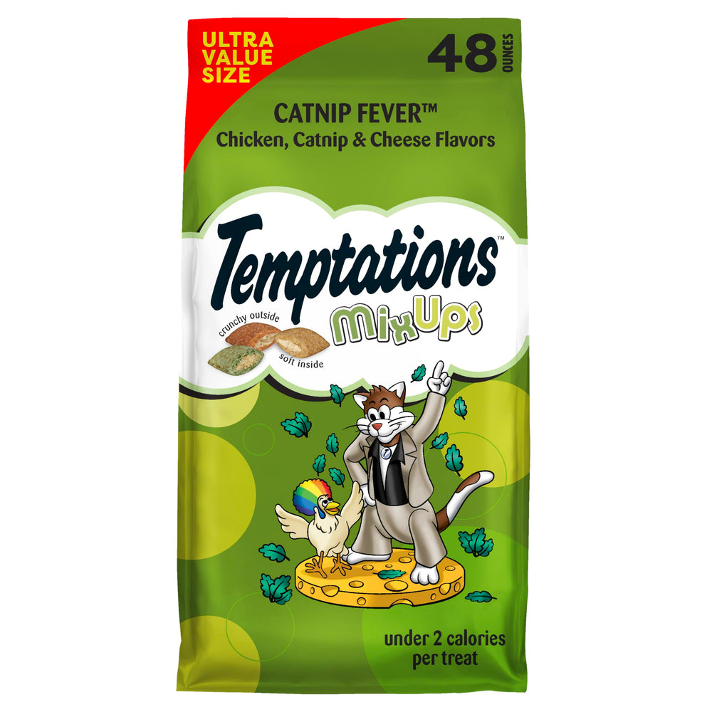 Temptations Catnip Fever bag showing convenient 48 oz packaging for easy storage and rewards