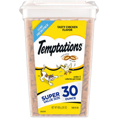 Temptations cat treats tub β crunchy outside, soft inside, ideal for easy rewards.