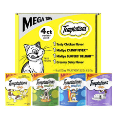Temptations Classic Crunchy and Soft Cat Treats Variety Pack main packaging, ideal for daily rewards.