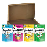 Temptations classic crunchy-soft variety pack open packaging inviting dual-texture treats for cats.