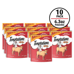 Temptations Classic Soft Cat Treats beef-soft-center closeup showing texture.