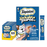 Temptations creamy puree salmon tube treat close-up showing creamy texture for cats