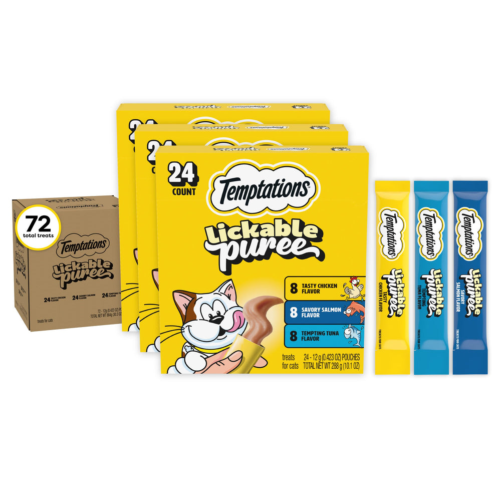 Temptations Creamy Puree tubes close-up showing creamy texture for quick feeding