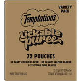 Temptations Creamy Puree squeezable wet cat treat tubes for easy interactive feeding and bonding.