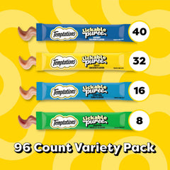 Temptations creamy puree tube sideview shows squeezable design for interactive feeding.