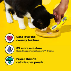 Close-up of creamy texture highlights Temptations cat treats' moisture-rich appeal.