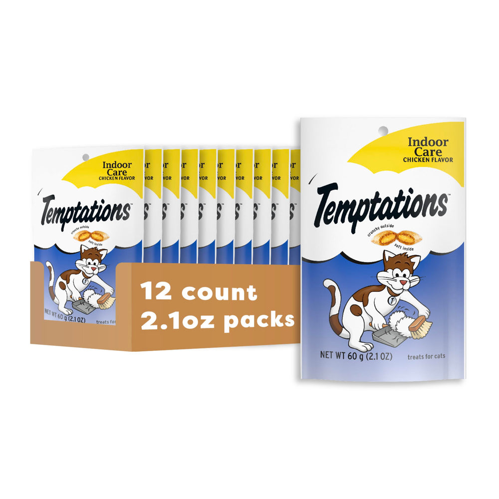 Temptations Indoor Care treats with crunchy outside and soft inside for indoor cats.