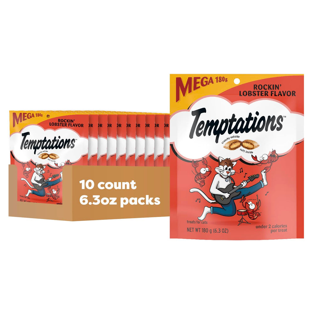 Temptations Rockin' Lobster flavor pack ready for a tasty cat treat moment.