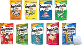 Temptations variety pack collection showing nine flavors for feline snacking variety