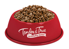 Tender & True organic chicken kibble close-up highlighting grain-free bite-size portions