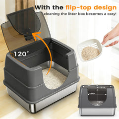 Tenizo side-entry litter box, convenient access for easy scooping.