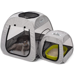 Tenrai portable cat playpen with trapezoidal design for stable standing and safe exploration