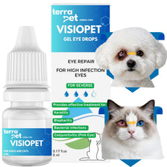 TERRAPET Visiopet eye drops bottle for gentle daily pet eye care.