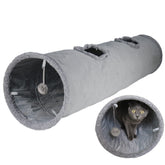 Terunat Cat Tunnel 51x12 inches in grey suede, sturdy for indoor play.