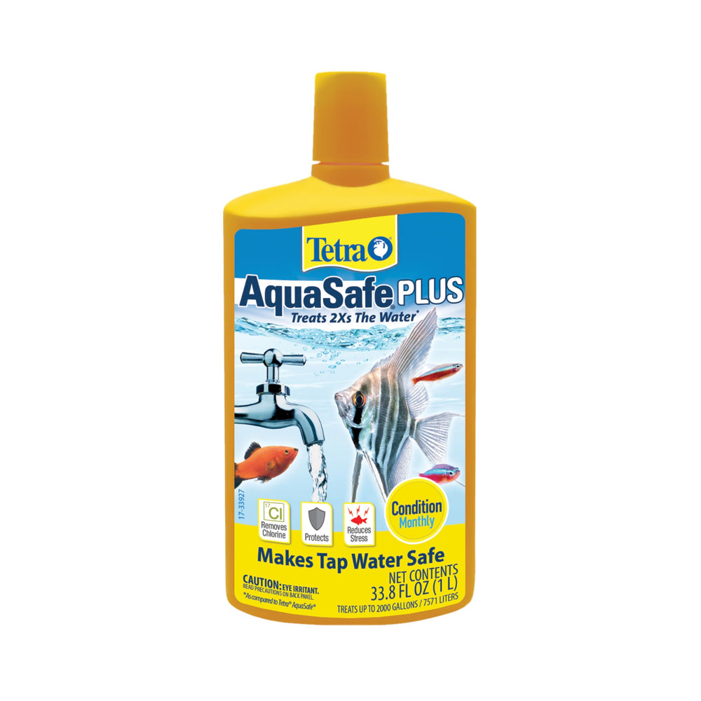 Tetra AquaSafe Plus bottle pouring for easy water conditioning in aquariums