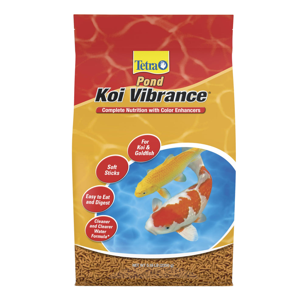 TetraPond Koi Vibrance bag front, promoting vibrant colors in koi and goldfish.