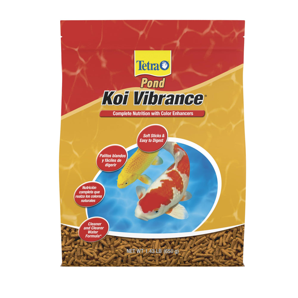 TetraPond Koi Vibrance soft sticks float for easy digestion and color boost.