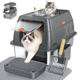 Tevila extra large stainless steel litter box with lid, roomy for big cats.
