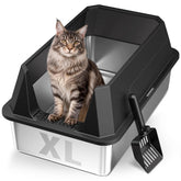 Tevila stainless steel litter box open top shows quick scooping convenience