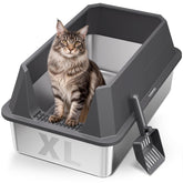 Tevila open-top stainless steel litter box for easy scooping