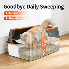 Tevila XL stainless litter box high-sides shield prevents splashes and helps contain mess.