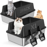 Tevila XL stainless litter box open-top design for easy entry and quick cleaning.