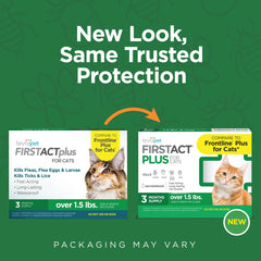 TevraPet FirstAct Plus being applied to a cat's neck for monthly protection.
