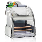 Texsens Bird Carrier Backpack front view shows spacious travel area for small birds.