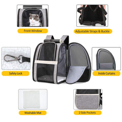 Chest buckles on Texsens backpack reducing shoulder load during pet travel.