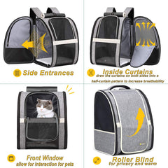 Texsens carrier backpack dimensions for small cats and dogs, fits pets up to 17 pounds.