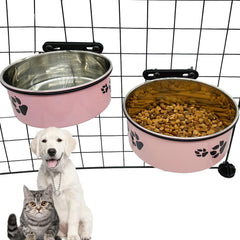 Tfwadmx dog crate pink bowl inside for easy feeding.