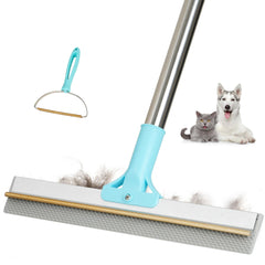 Thalomely Carpet Rake with adjustable handle cleans pet hair from carpets.