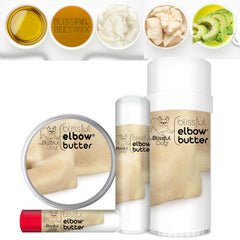 The Blissful Dog Elbow Butter label highlights natural ingredients like Shea and Almond.