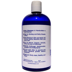 The Bully Company Bully Shampoo label close-up shows USA-made natural ingredients