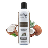 The Coat Handler shampoo bottle pour reduces shedding during grooming sessions.