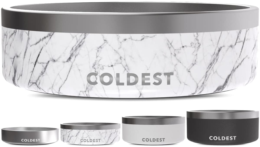 The Coldest Water dog bowl outer view shows durable stainless steel