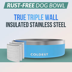 The Coldest Water triple-wall insulated bowl maintains temperature and reduces sweating.