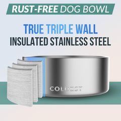 The Coldest Water triple-wall insulated bowl maintains temperature and minimizes condensation.