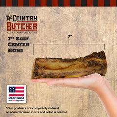 The Country Butcher 7-inch beef marrow bones close-up texture highlights dense marrow for lasting chews.