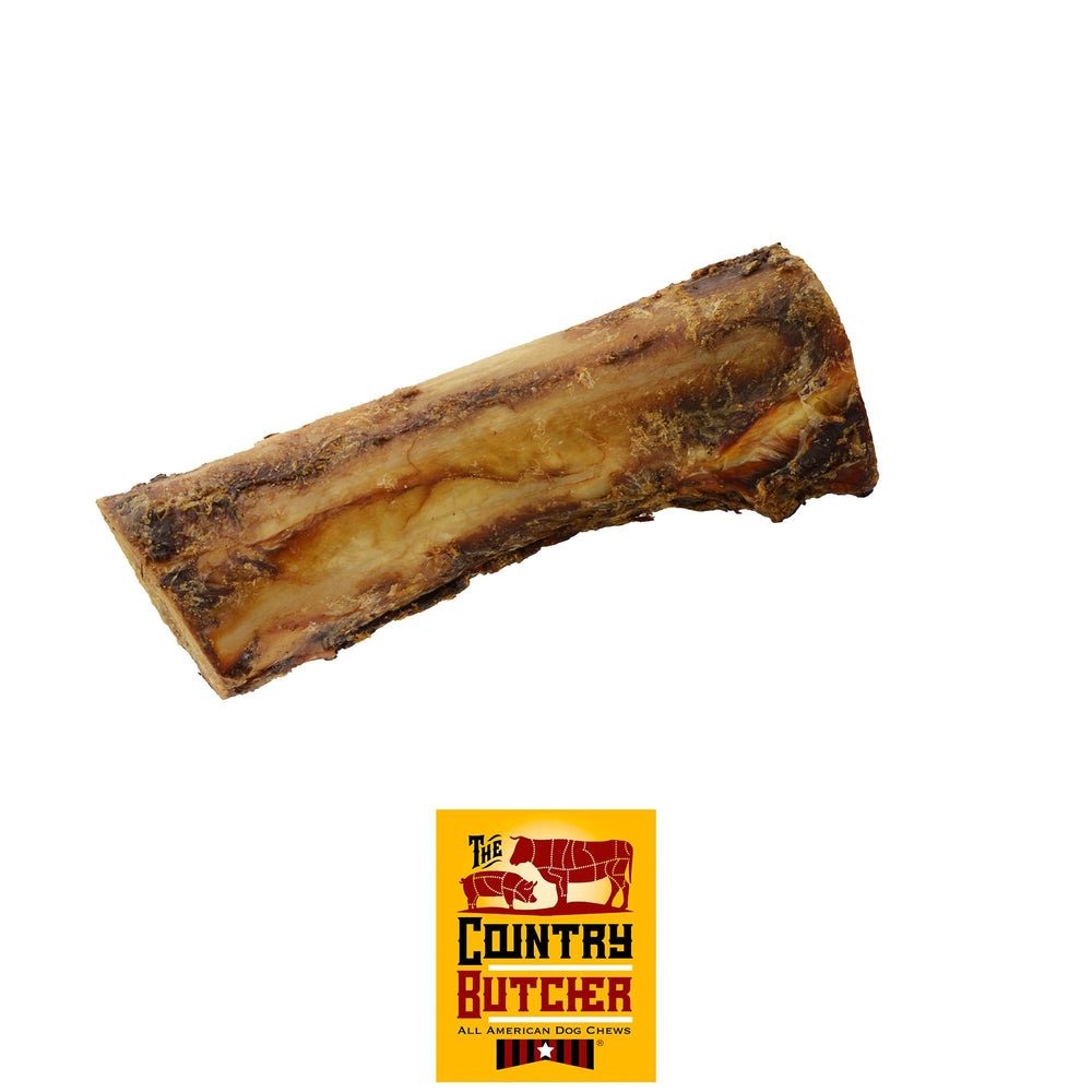 The Country Butcher 7-inch beef marrow bones in packaging, ideal for aggressive chewers.