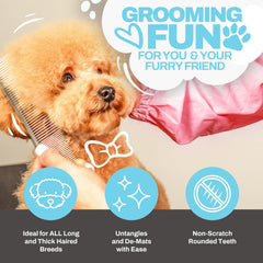 The Doodle Brush detangling comb tackles matting for a calmer grooming session.