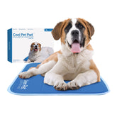 The Green Pet Shop Cool Pet Pad extralarge blue on floor provides instant cooling relief for large dogs.